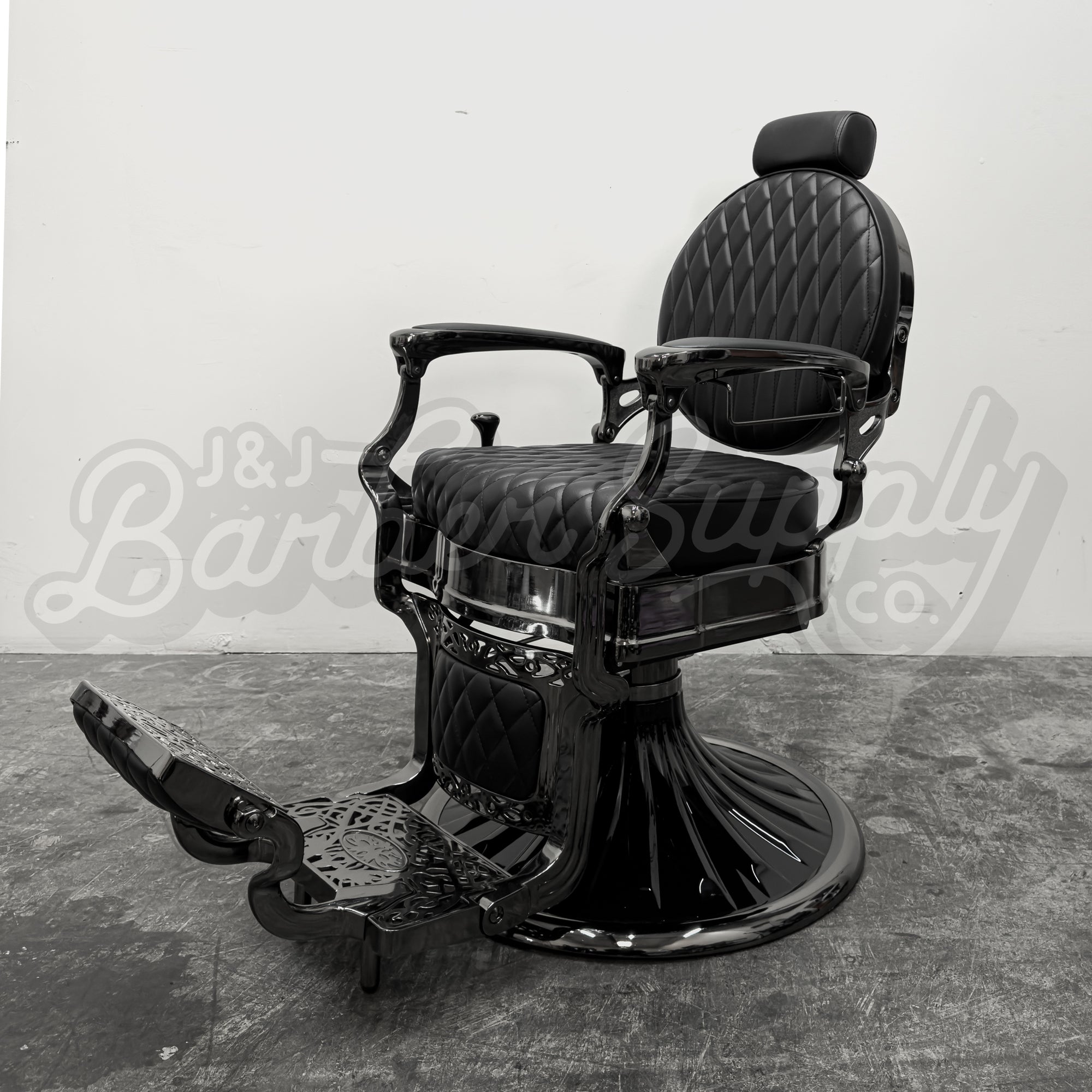 OBSIDIAN Limited Edition Black Chrome Vintage Style Barber Chair