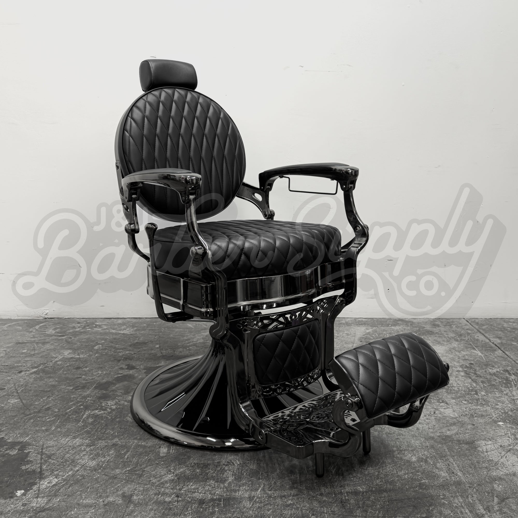 OBSIDIAN Limited Edition Black Chrome Vintage Style Barber Chair