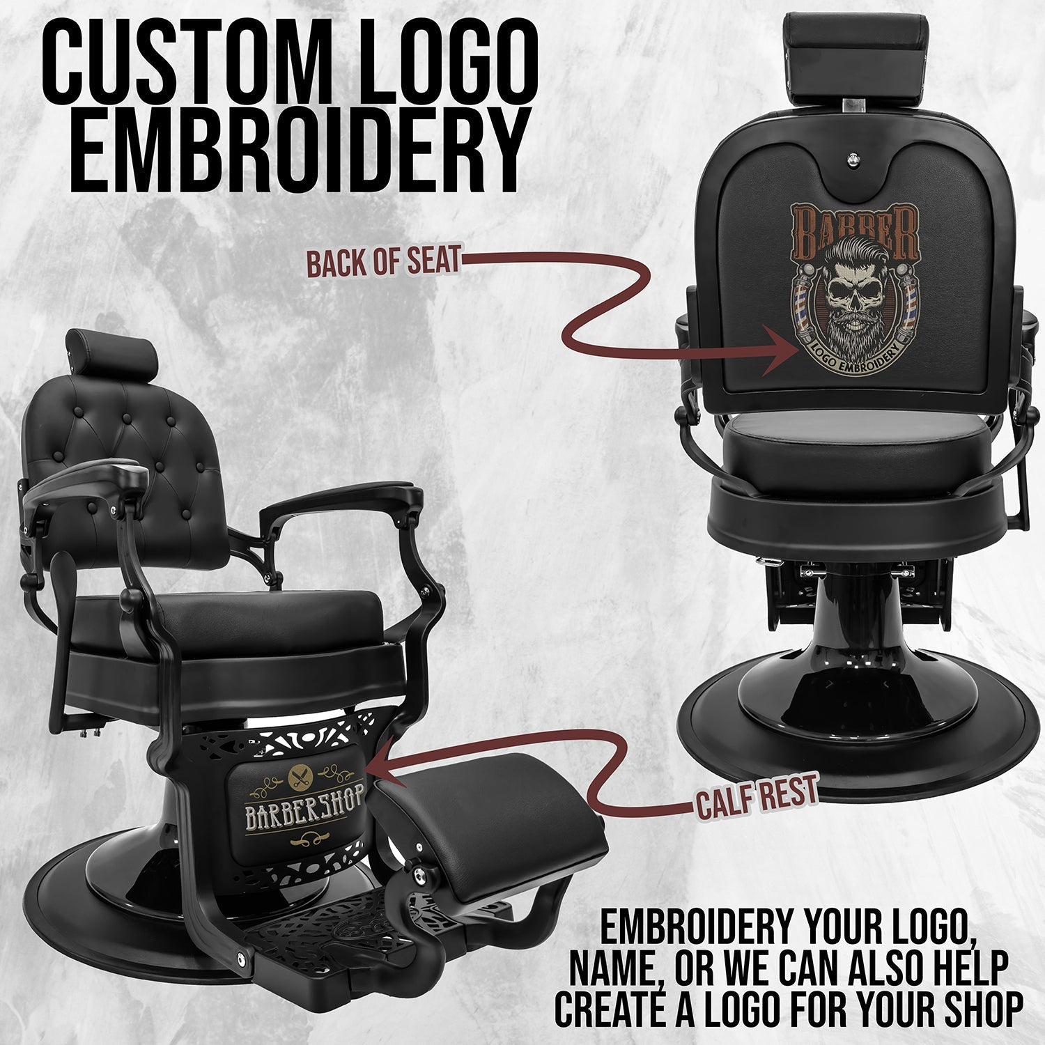 STRATA Vintage Style Barber Chair - Matte Black